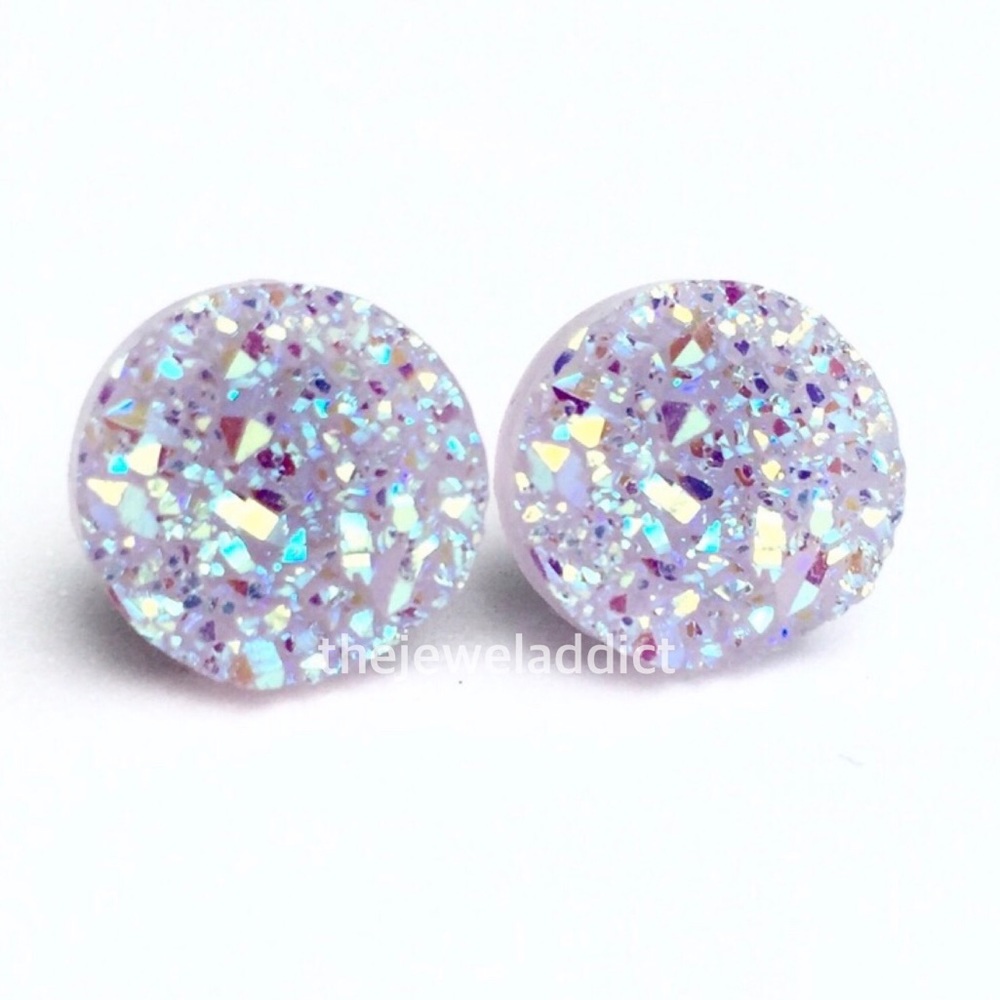 3 for 15🎀light Lavender faux titanium druzy studs